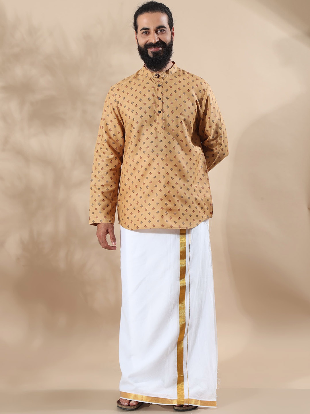 

FILORI Ethnic Motifs Printed Short Kurta, Beige