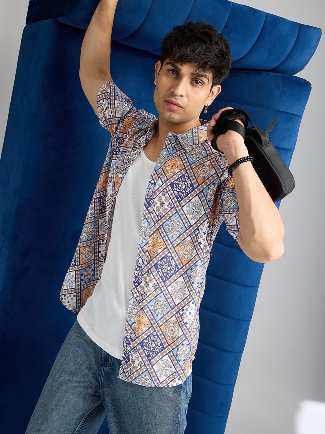 

FREAKINS Geometric Printed Cotton Casual Shirt, Blue