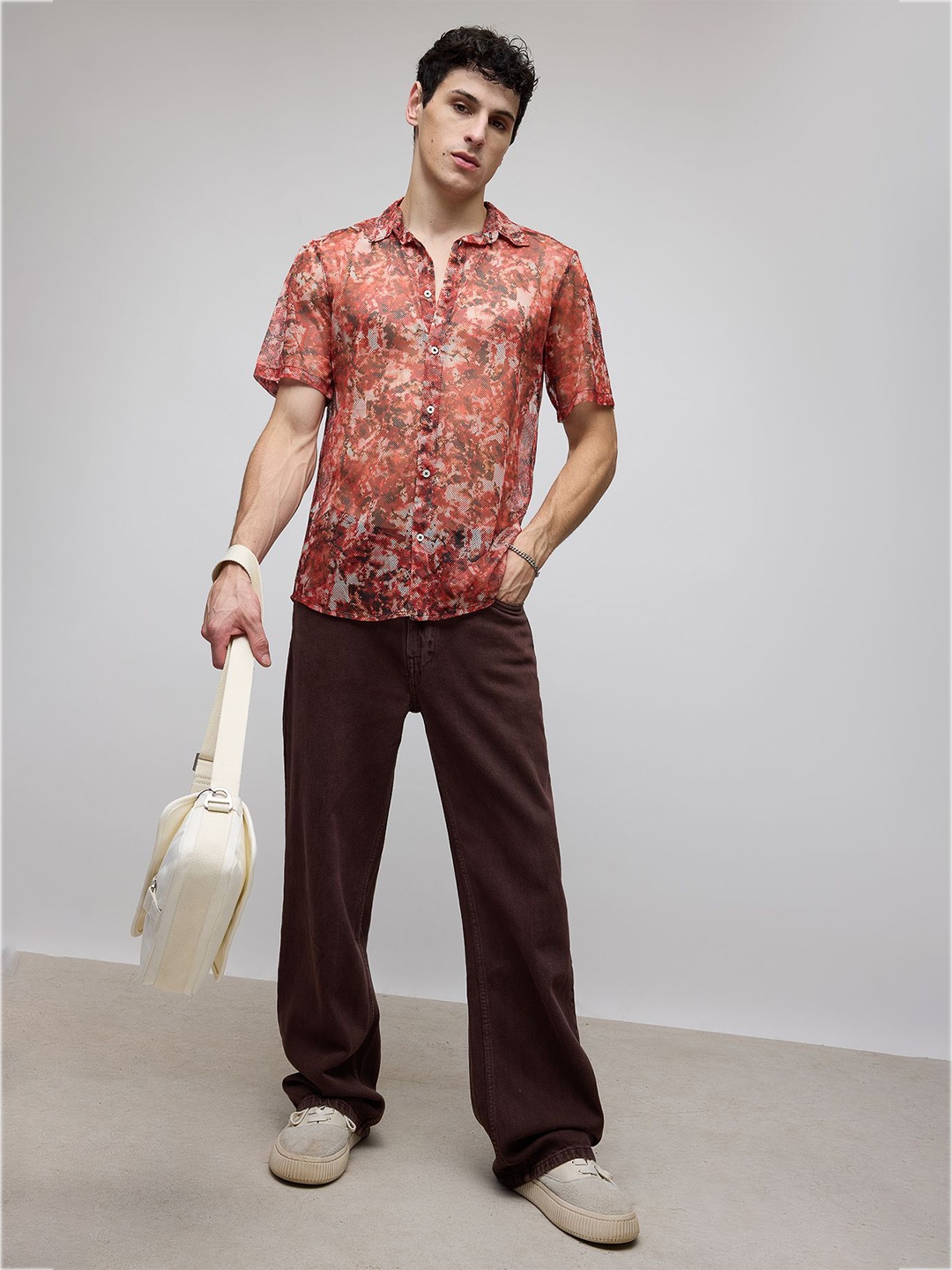 

FREAKINS Printed Spread Collar Casual Shirt, Red