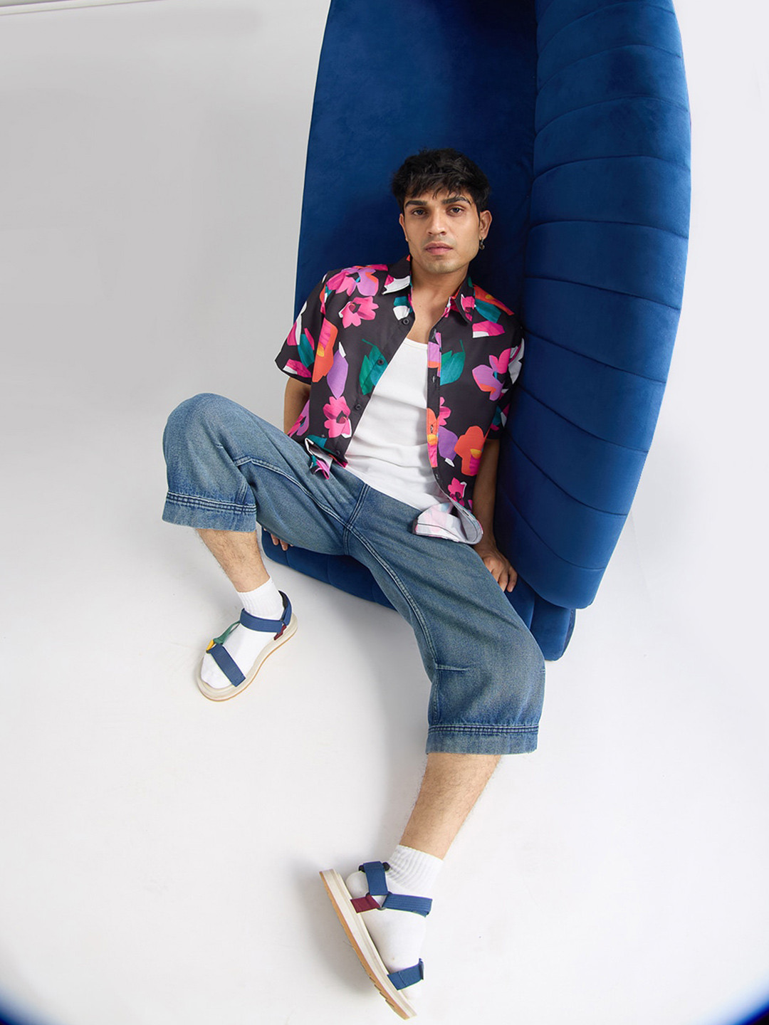 

FREAKINS Floral Printed Spread Collar Casual Shirt, Black