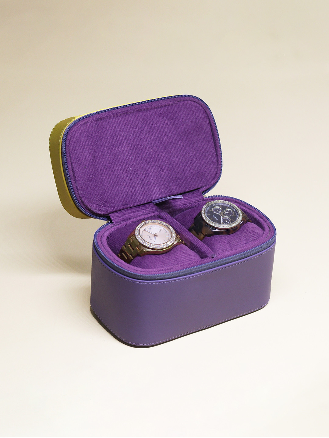 

Tortoise Purple Genuine Leather 2 Slots Watch Organiser Box with Jewellery Organiser