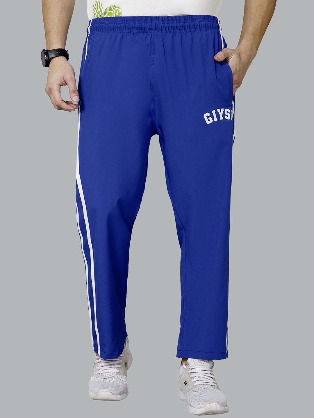 

GIYSI Men Mid Rise Track Pant With Side Strip Details, Blue