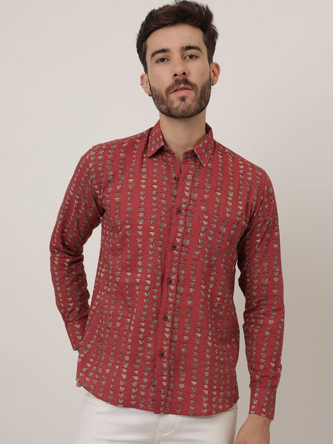 

SPS Abstract Printed Relaxed Cotton Casual Shirt, Maroon