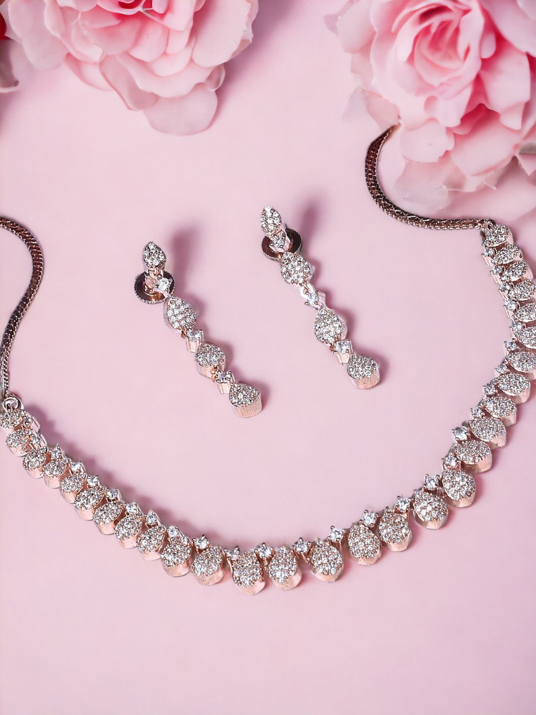 

OOMPH American Diamond-Studded Jewellery Set, Gold