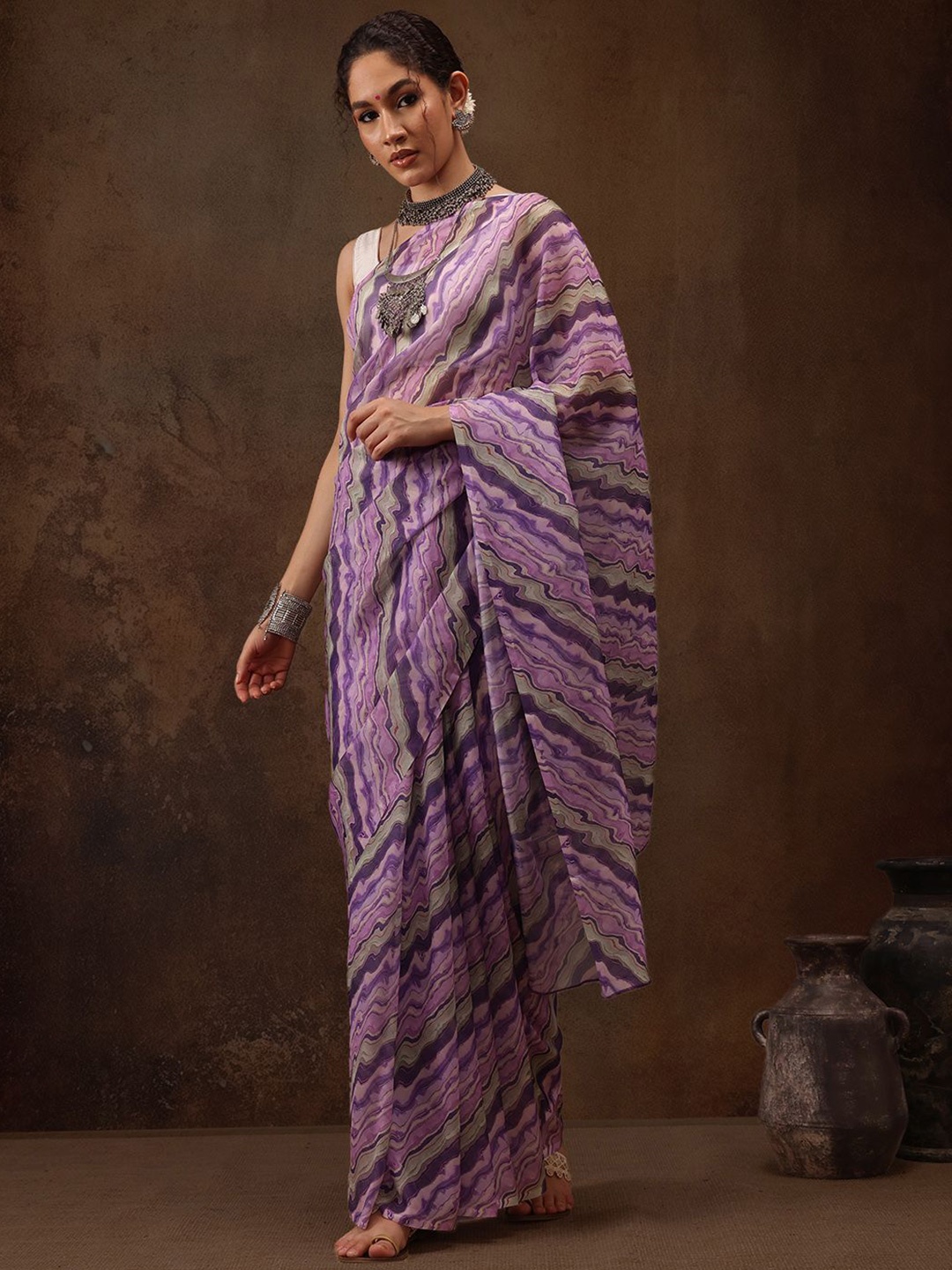 

Silk Land Chanderi Saree, Lavender