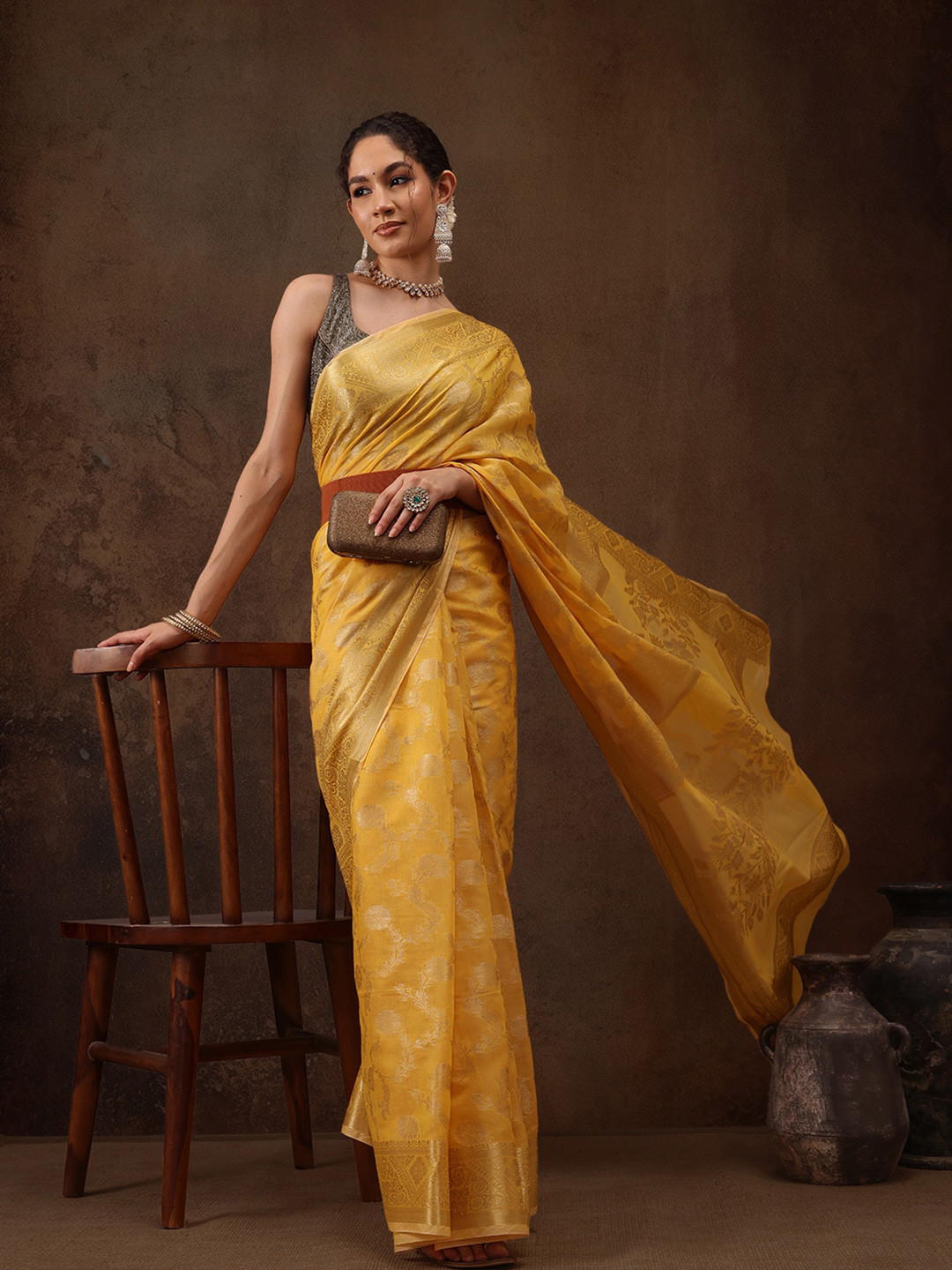 

Silk Land Woven Design Zari Banarasi Saree, Yellow