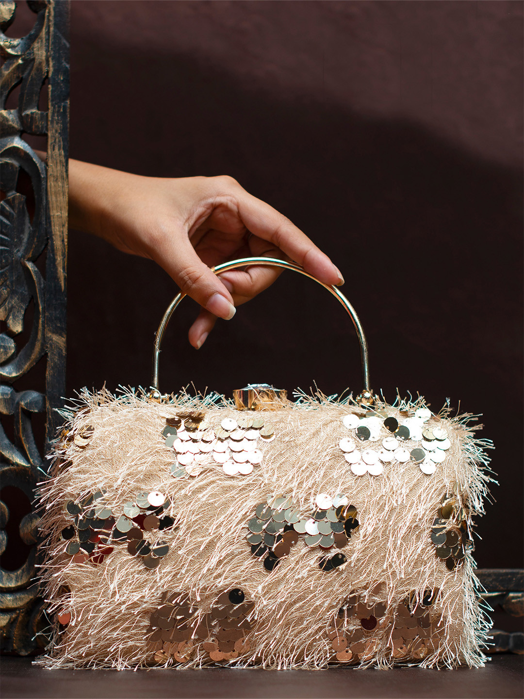 

ARTKLIM Embellished Box Clutch, Beige