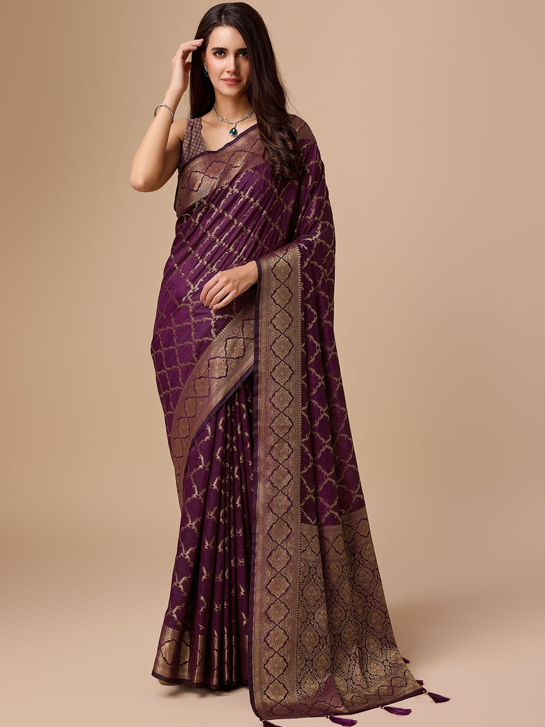 

Mitera Woven Design Zari Saree, Burgundy