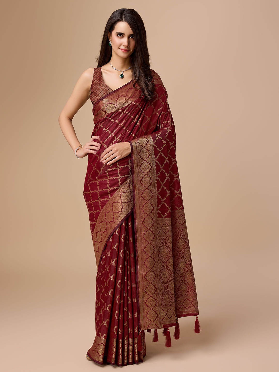 

Mitera Ethnic Motifs Zari Saree, Maroon