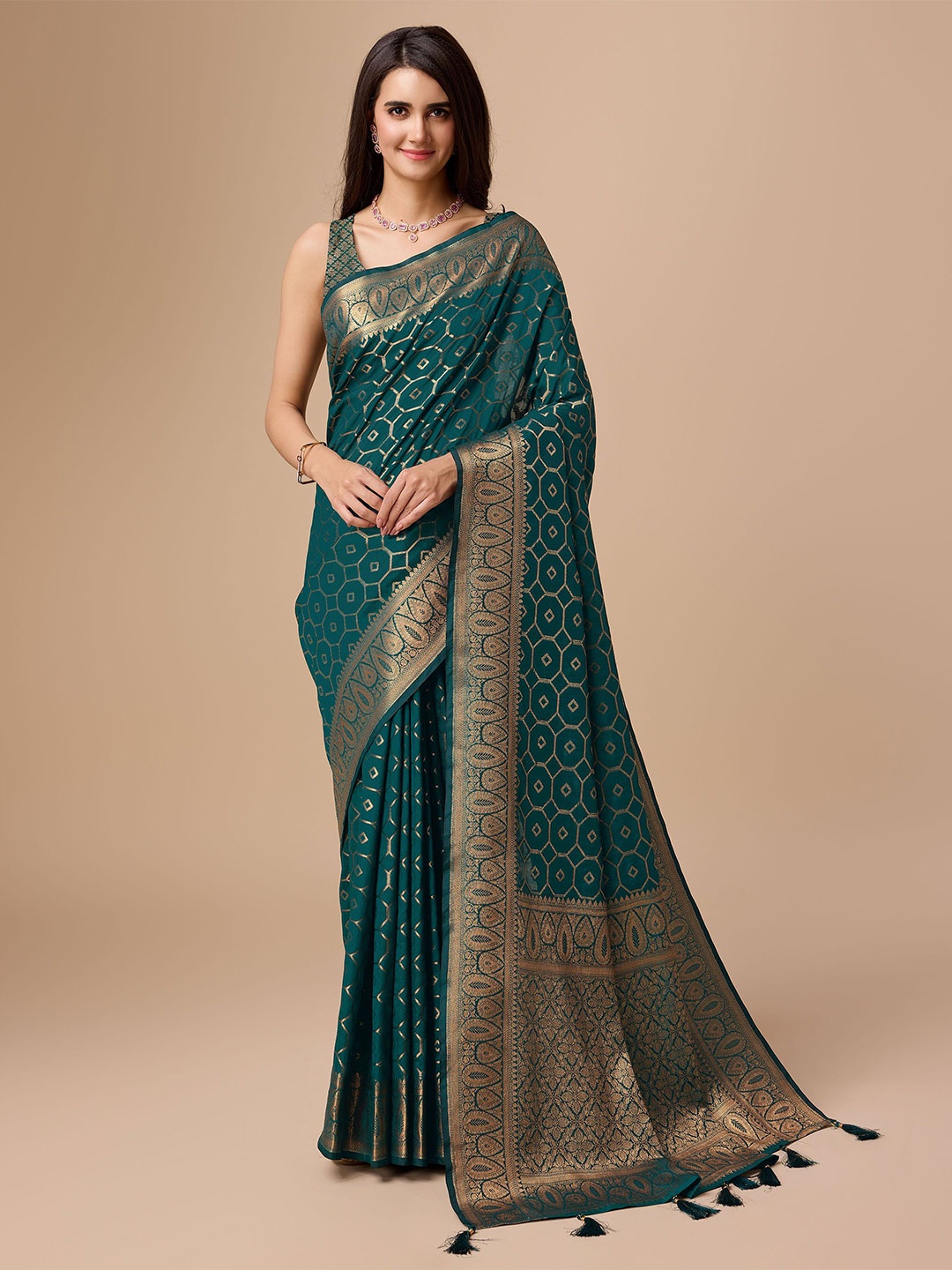 

Mitera Woven Design Zari Saree, Teal