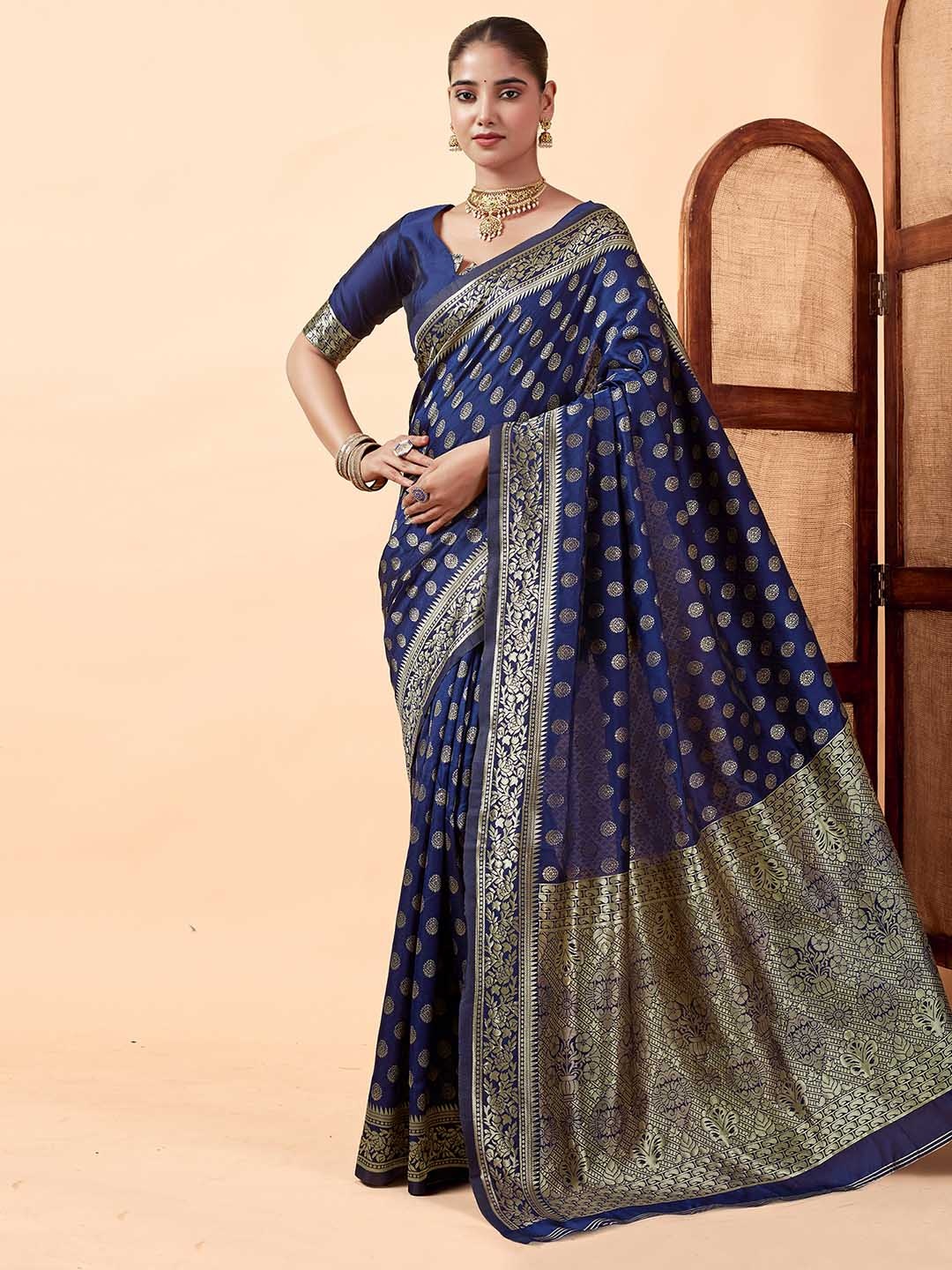 

KALINI Woven Design Zari Banarasi Saree, Navy blue