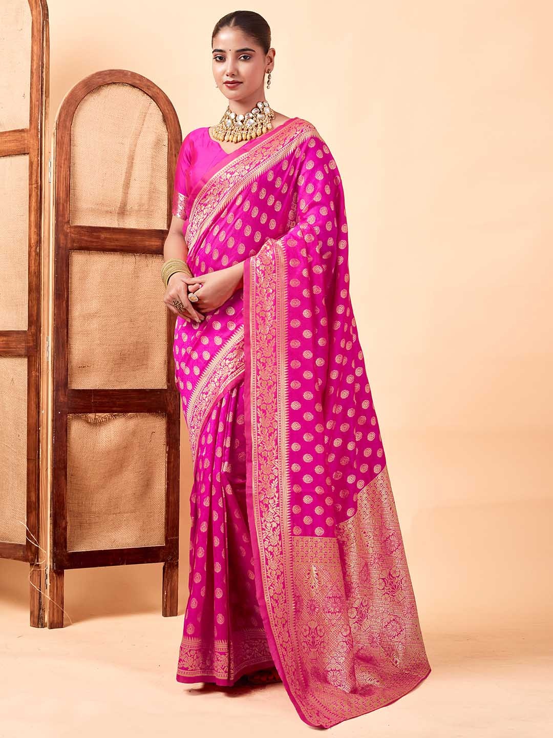 

KALINI Woven Design Zari Banarasi Saree, Pink