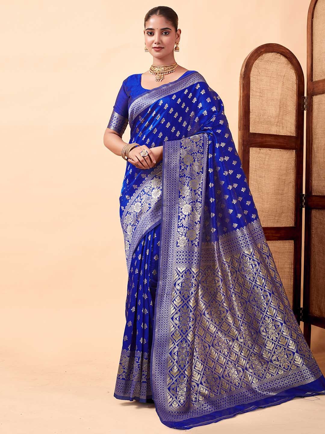 

KALINI Woven Design Zari Banarasi Saree, Navy blue