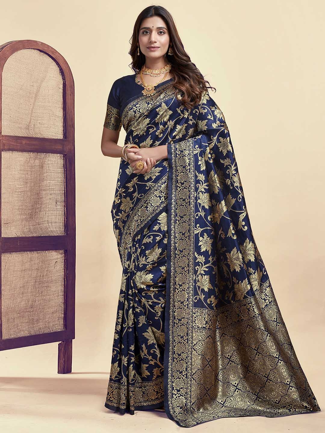 

KALINI Woven Design Zari Banarasi Saree, Navy blue