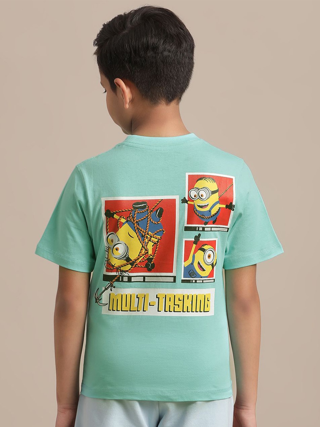 

Kids Ville Boys Minions Printed Pure Cotton T-Shirt, Sea green