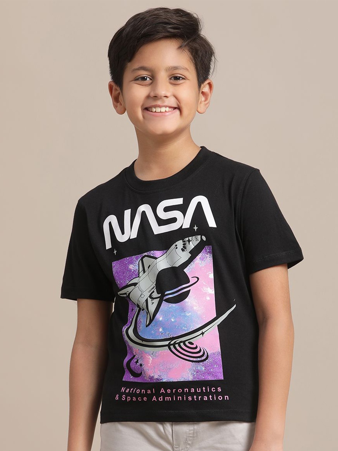 

Kids Ville Boys Nasa Printed Pure Cotton T-Shirt, Black