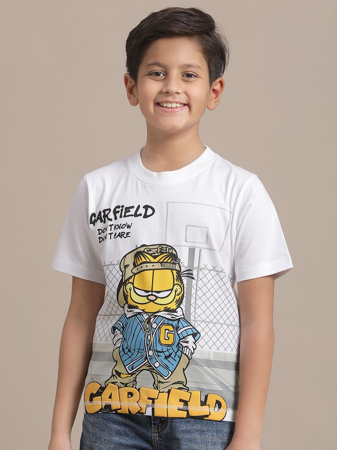 

Kids Ville Boys Garfield Printed Pure Cotton T-shirt, White