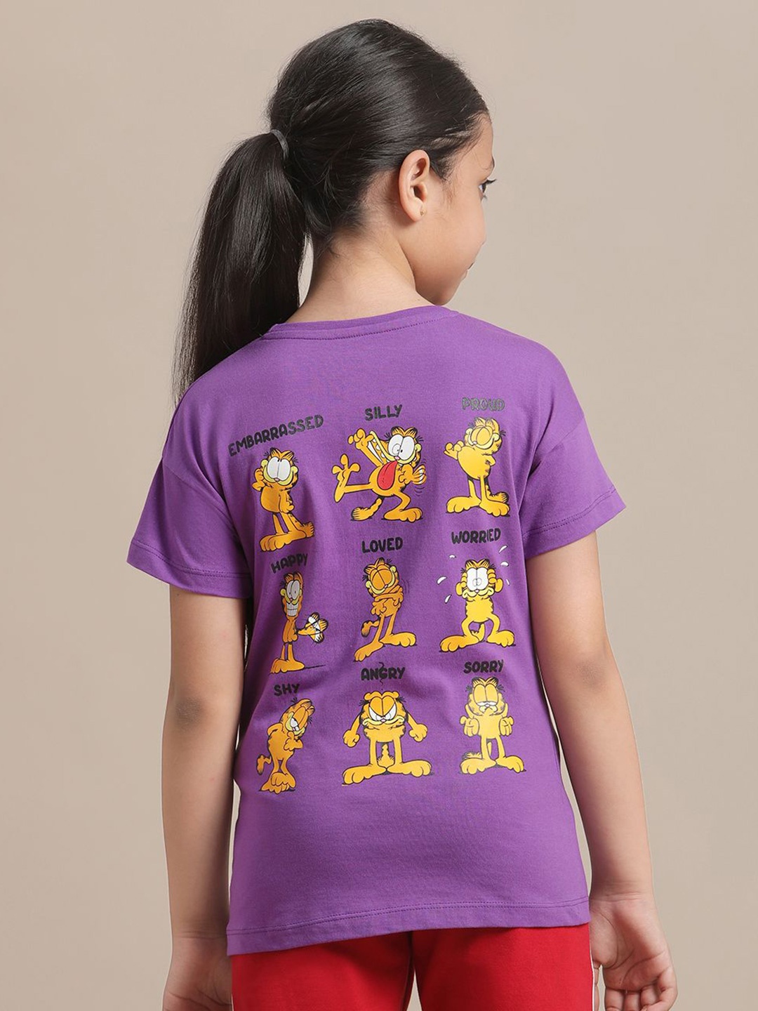 

Kids Ville Girls Garfield Printed Pure Cotton T-Shirt, Purple