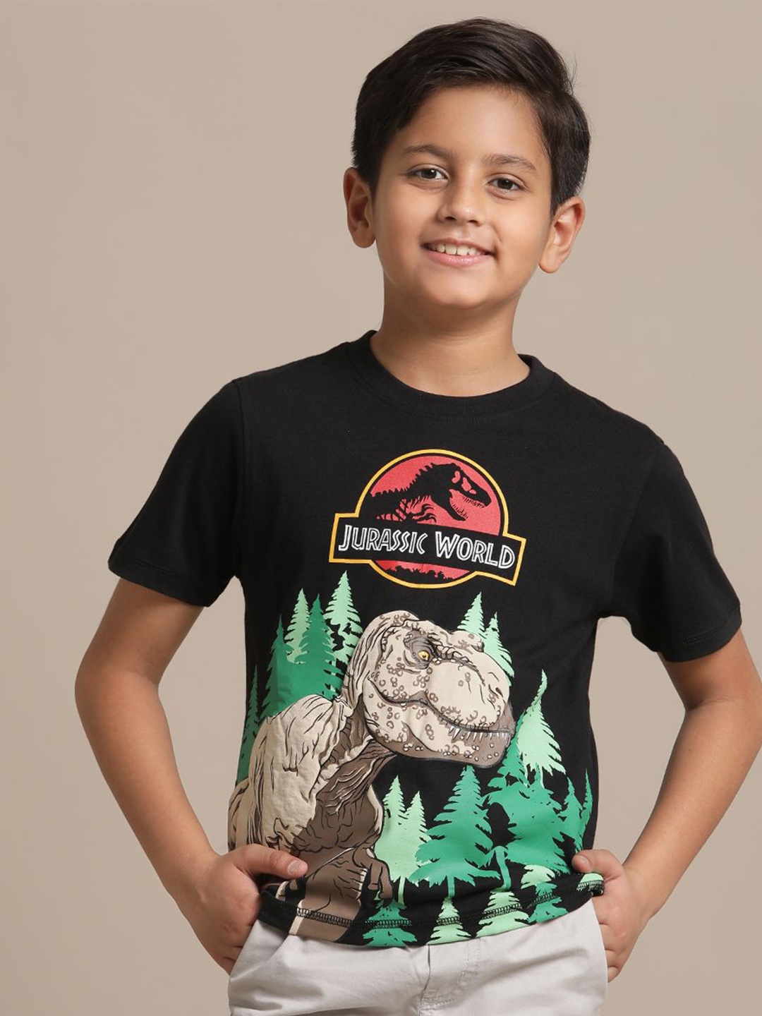 

Kids Ville Boys Jurassic World Printed Pure Cotton Tshirts, Black