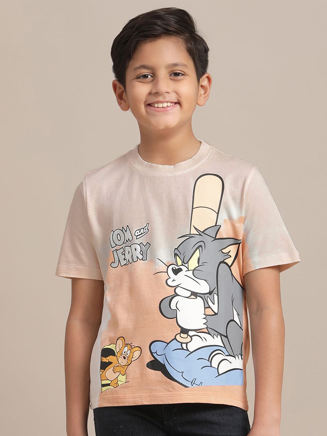 

Kids Ville Boys Tom & Jerry Printed Pure Cotton T-Shirt, Beige