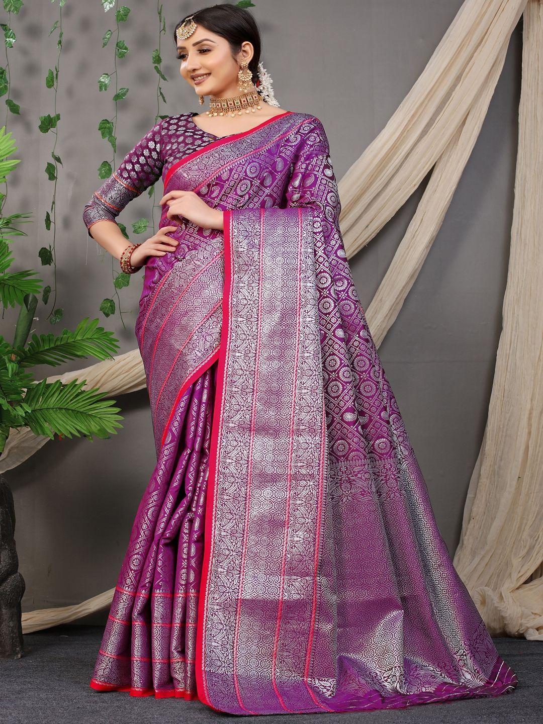 

SGF11 Woven Design Zari Art Silk Kanjeevaram Saree, Purple