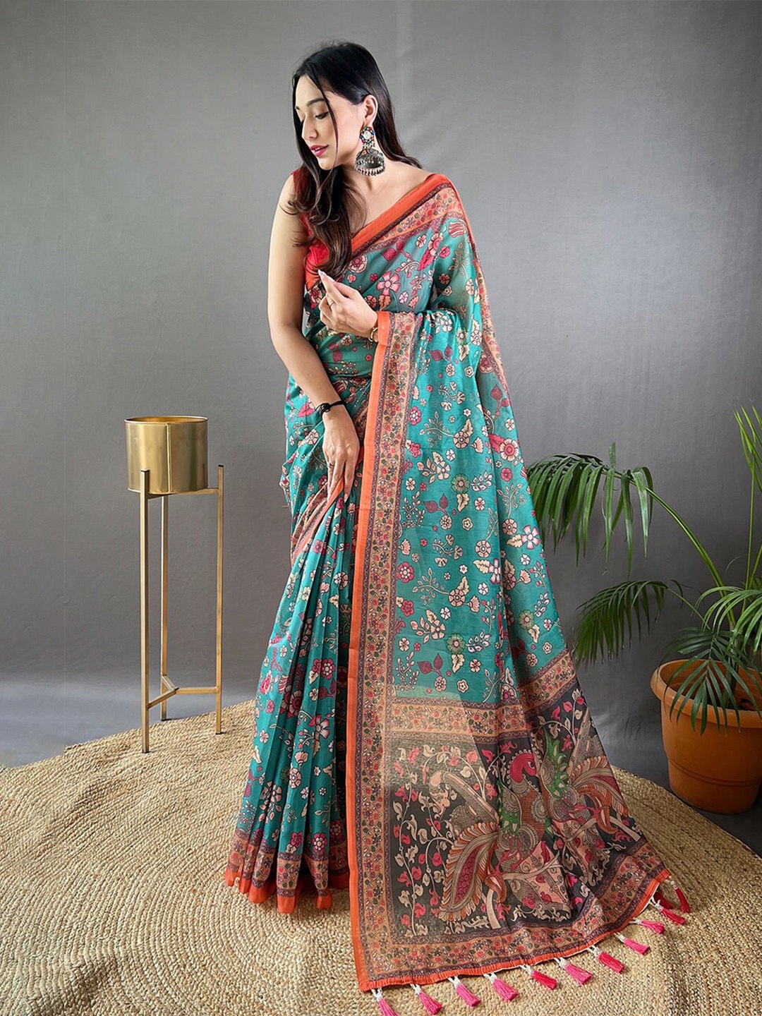 

MySilkLove Ethnic Motifs Pure Cotton Saree, Blue