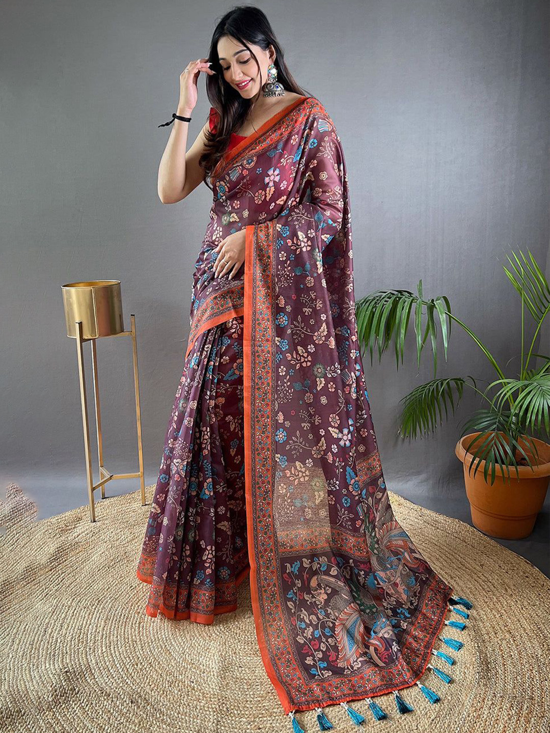 

MySilkLove Kalamkari Pure Cotton Saree, Purple