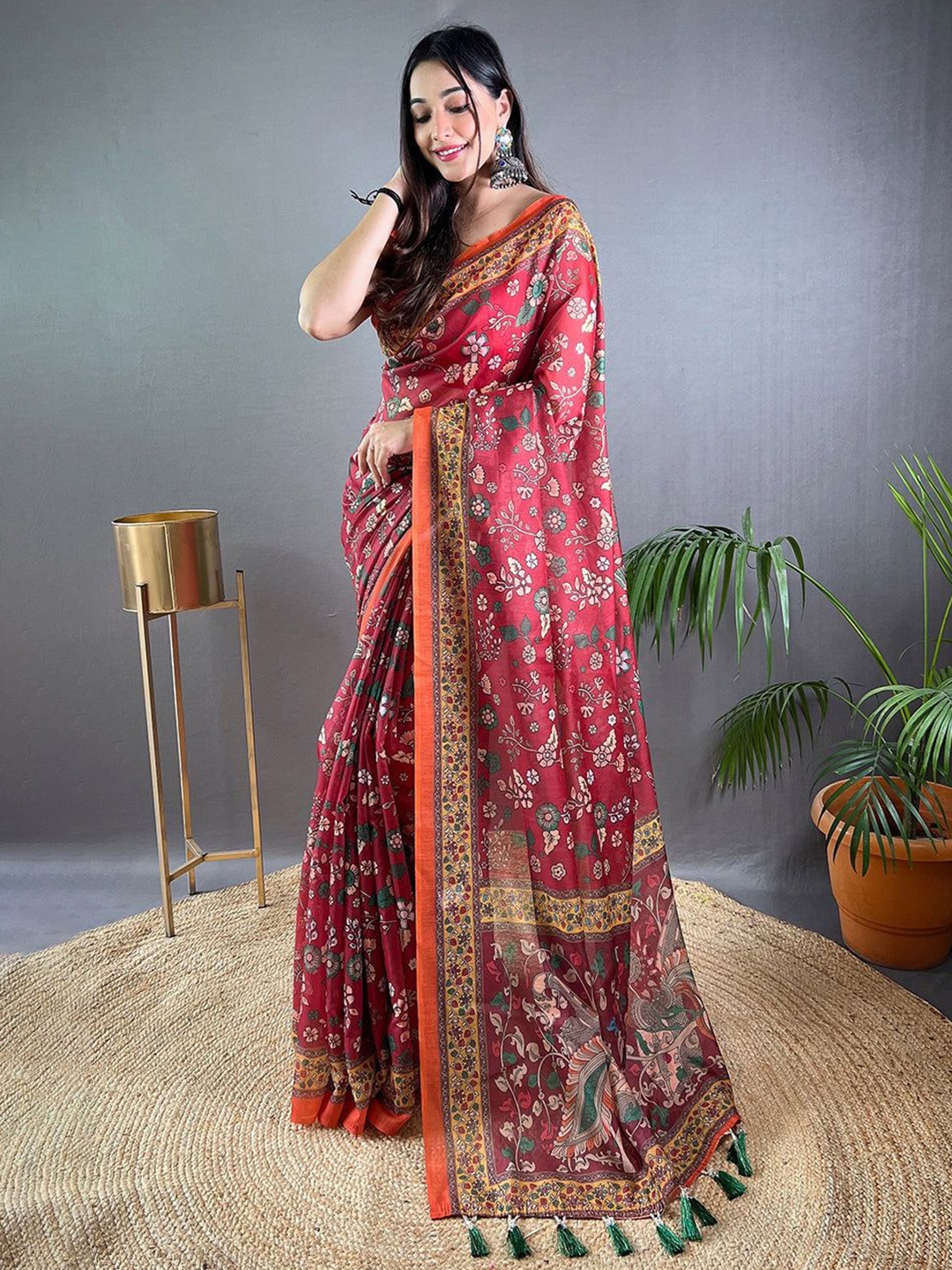 

MySilkLove Kalamkari Pure Cotton Saree, Red