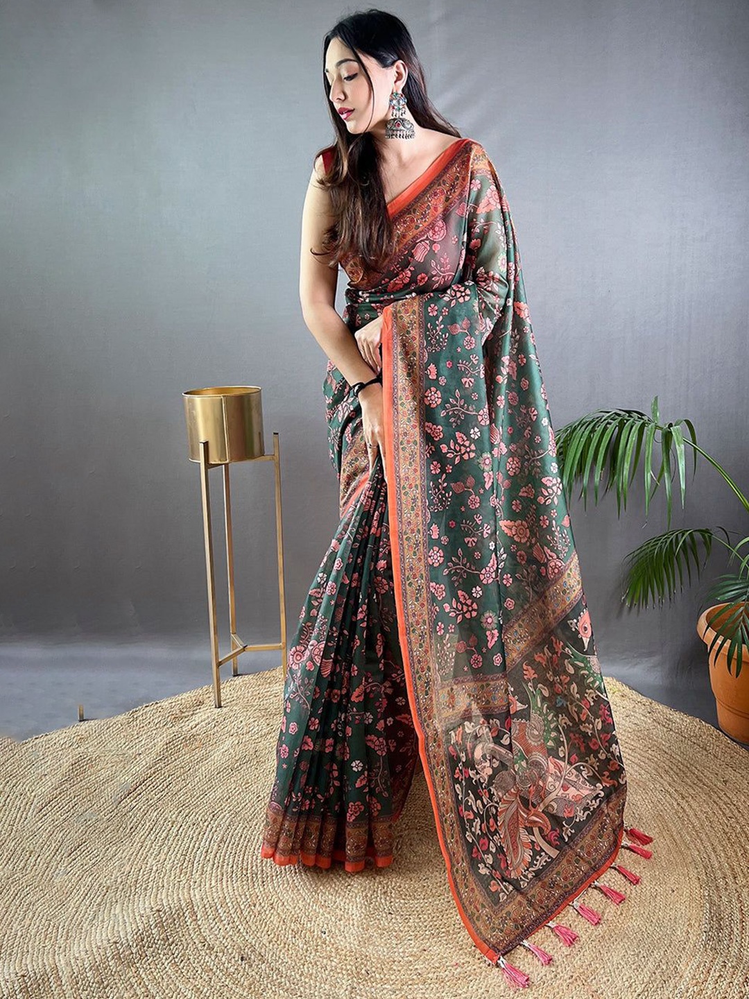 

MySilkLove Kalamkari Pure Cotton Saree, Green