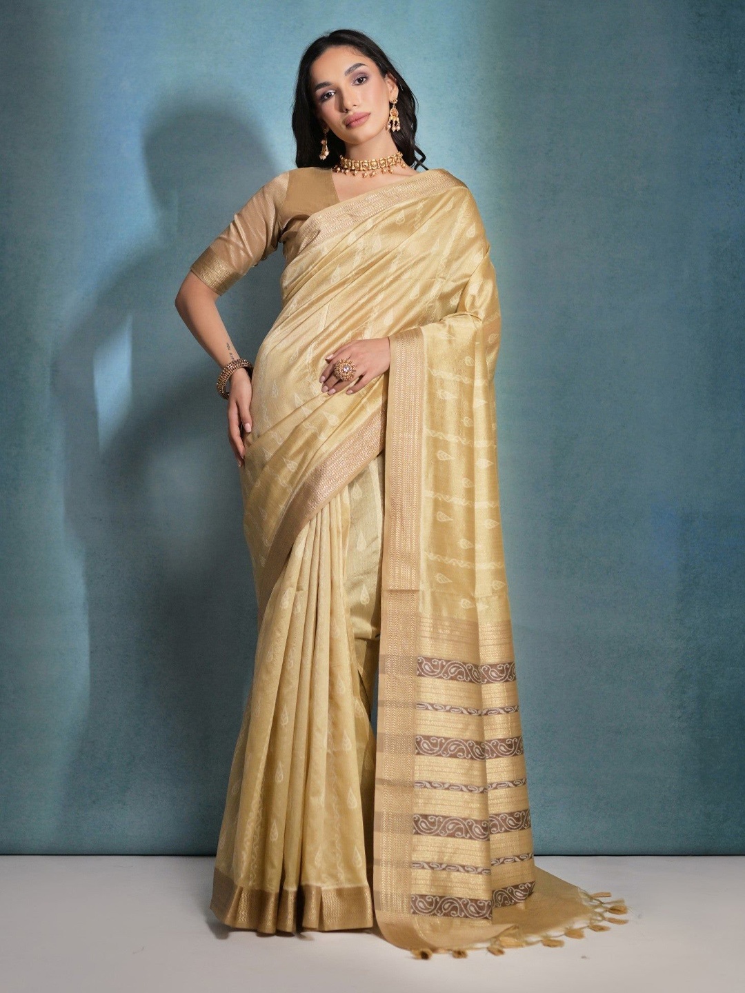 

MySilkLove Ethnic Motifs Zari Ikat Saree, Yellow