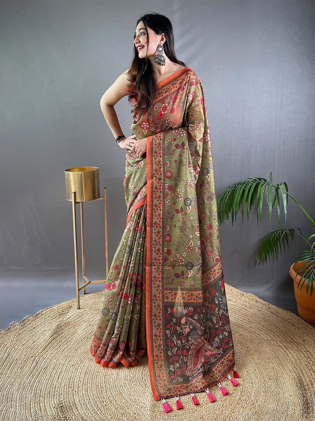 

MySilkLove Ethnic Motifs Pure Cotton Saree, Green
