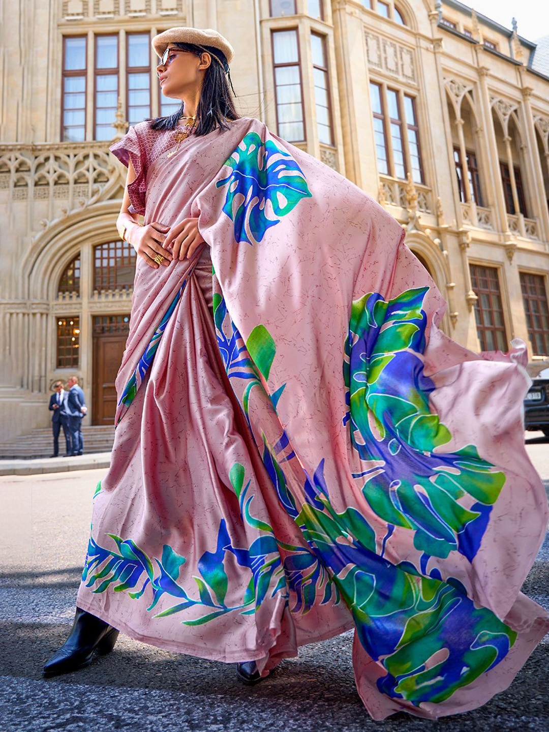 

MySilkLove Floral Satin Saree, Purple