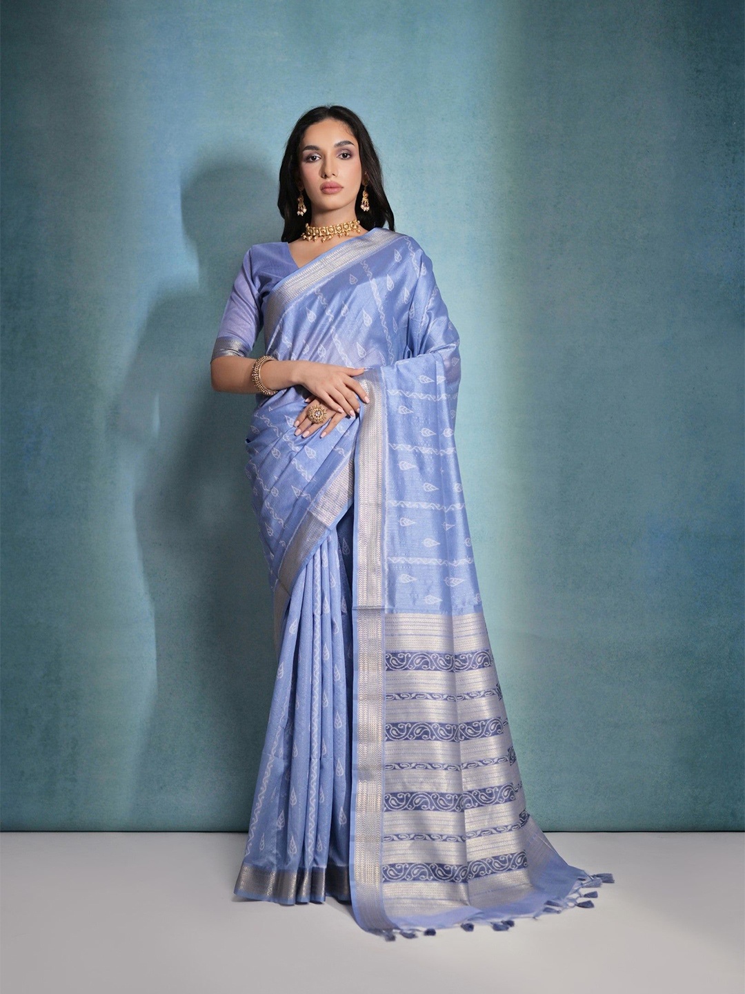 

MySilkLove Ethnic Motifs Zari Ikat Saree, Blue