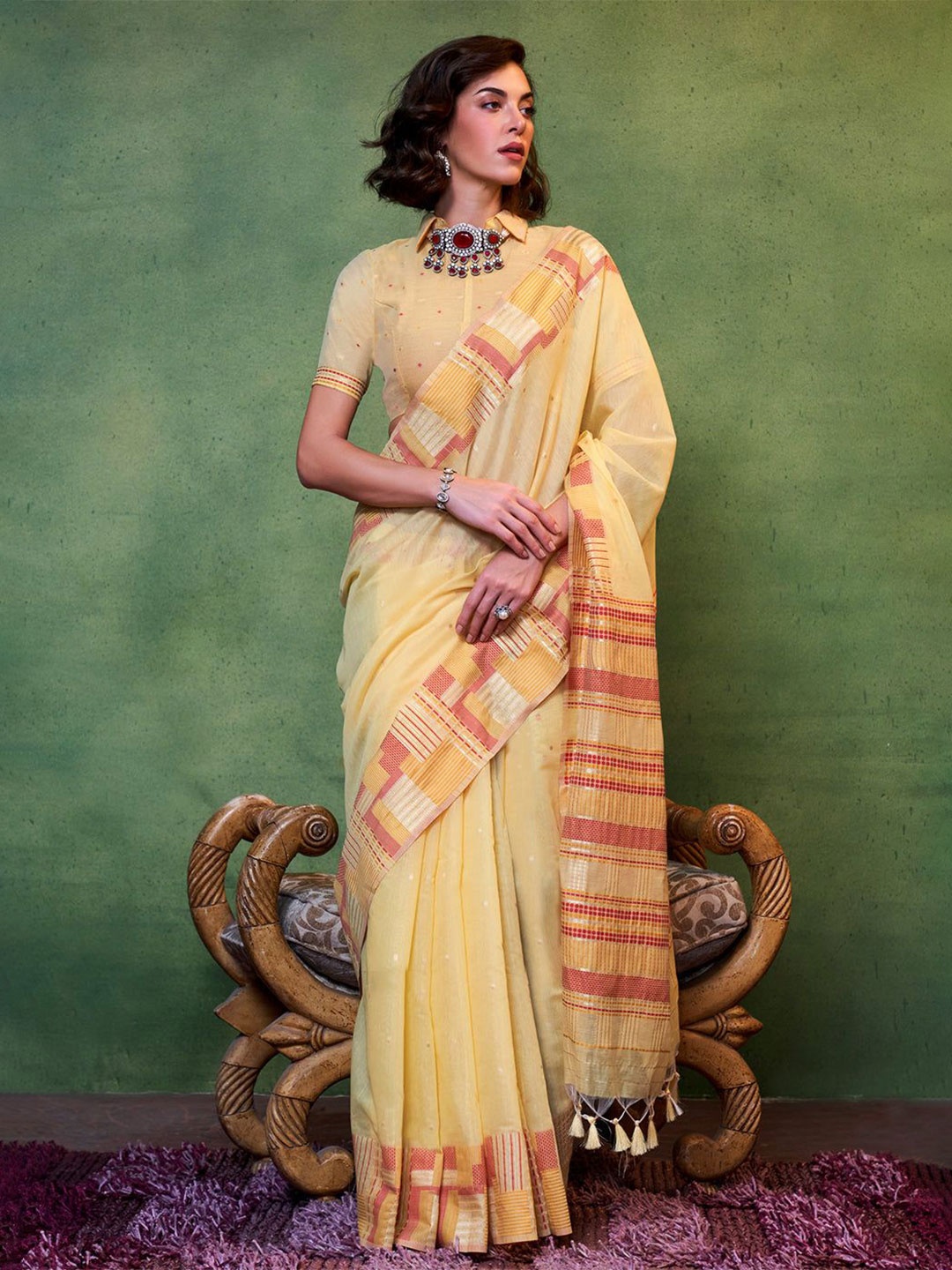 

MySilkLove Woven Design Pure Cotton Saree, Yellow