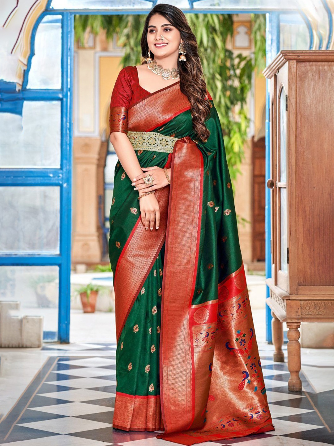 

MySilkLove Woven Design Zari Paithani Saree, Green