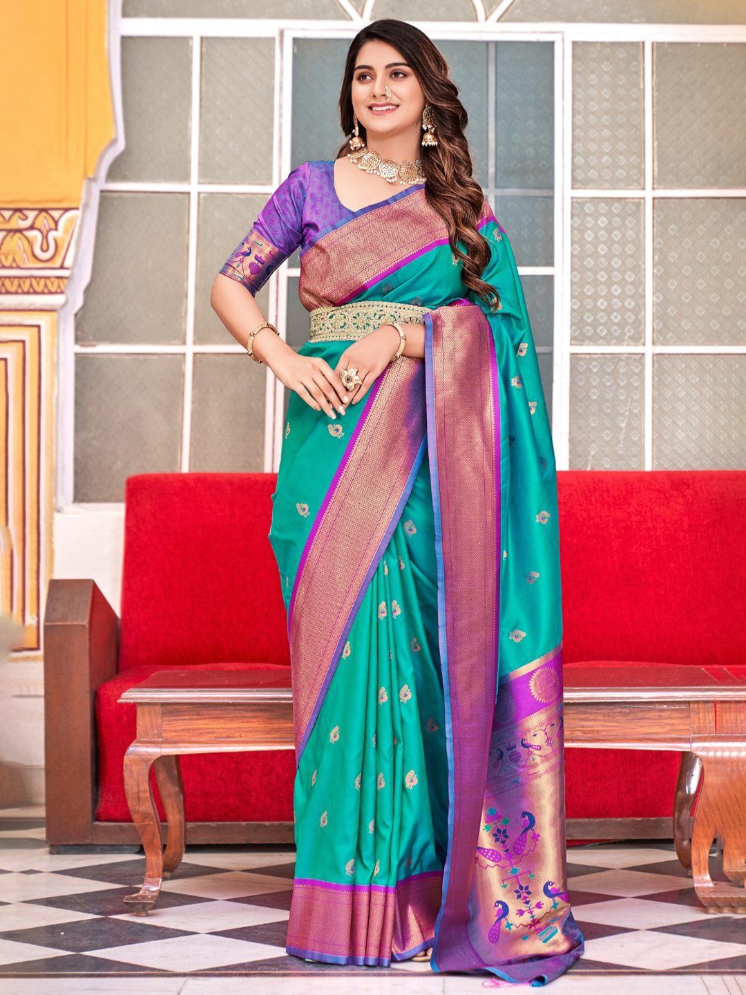 

MySilkLove Woven Design Zari Paithani Saree, Blue