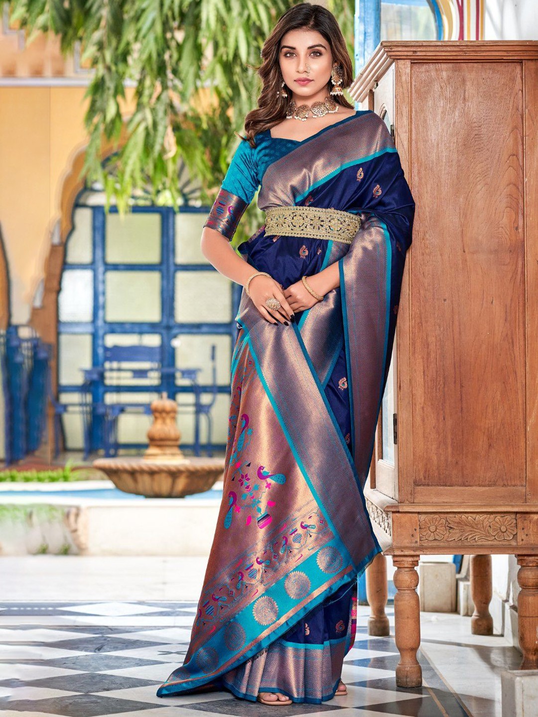 

MySilkLove Ethnic Motifs Zari Paithani Saree, Blue