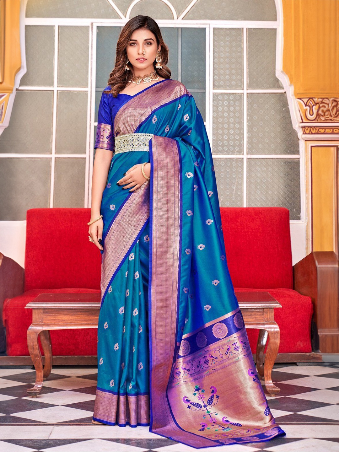 

MySilkLove Woven Design Zari Paithani Saree, Blue