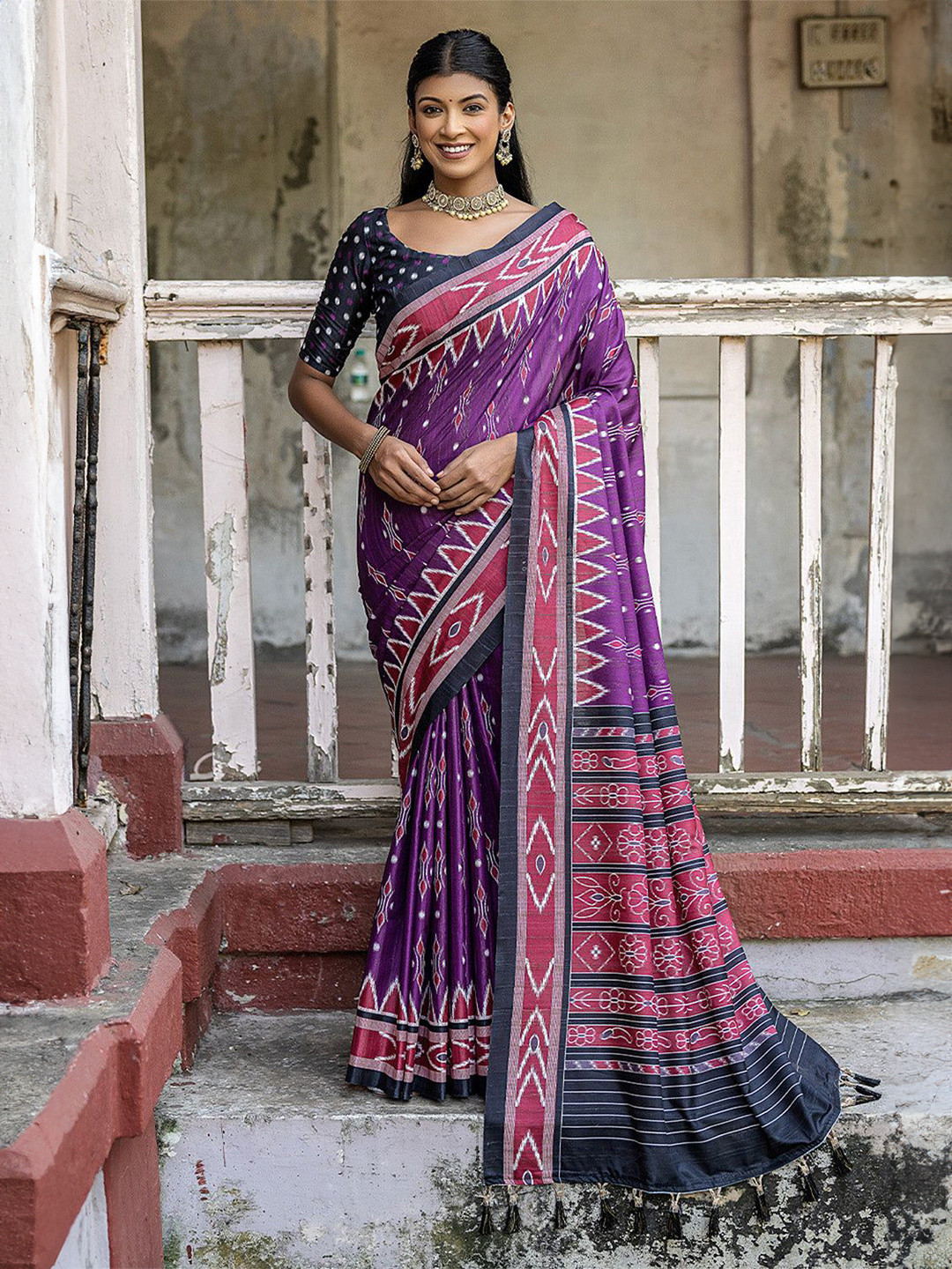 

MySilkLove Pure Cotton Ikat Saree, Purple