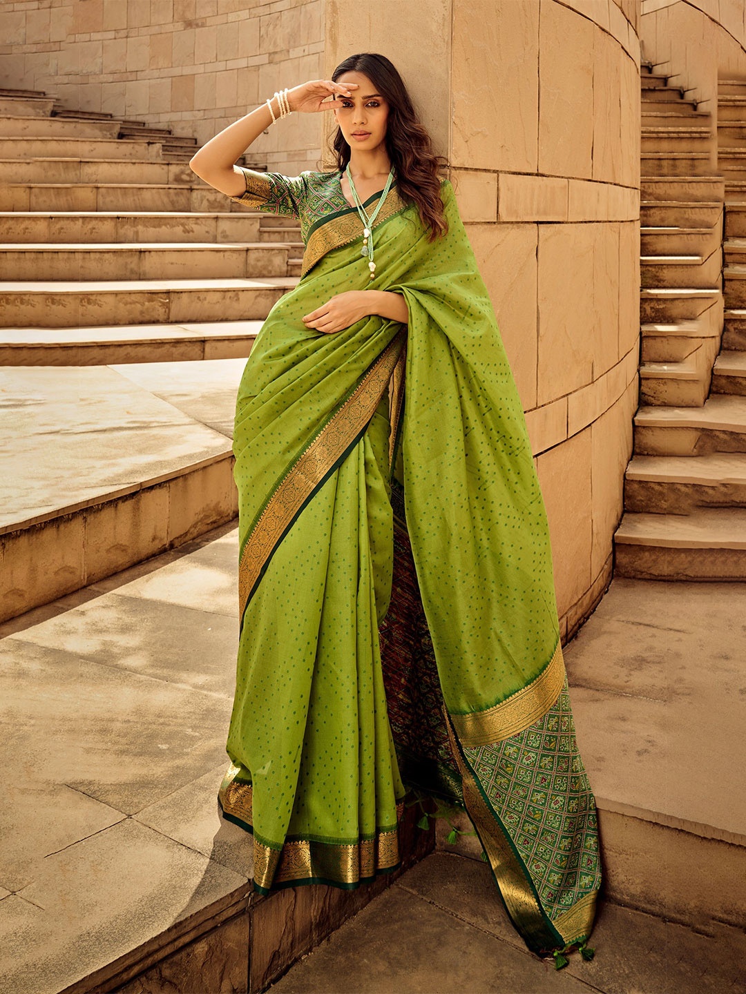 

MySilkLove Bandhani Zari Banarasi Saree, Green