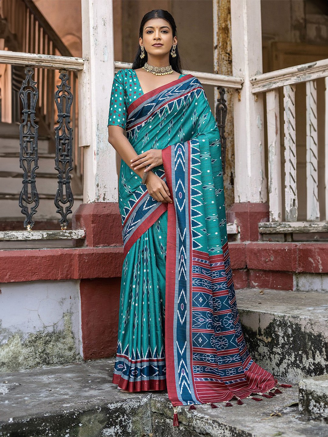 

MySilkLove Pure Cotton Ikat Saree, Green