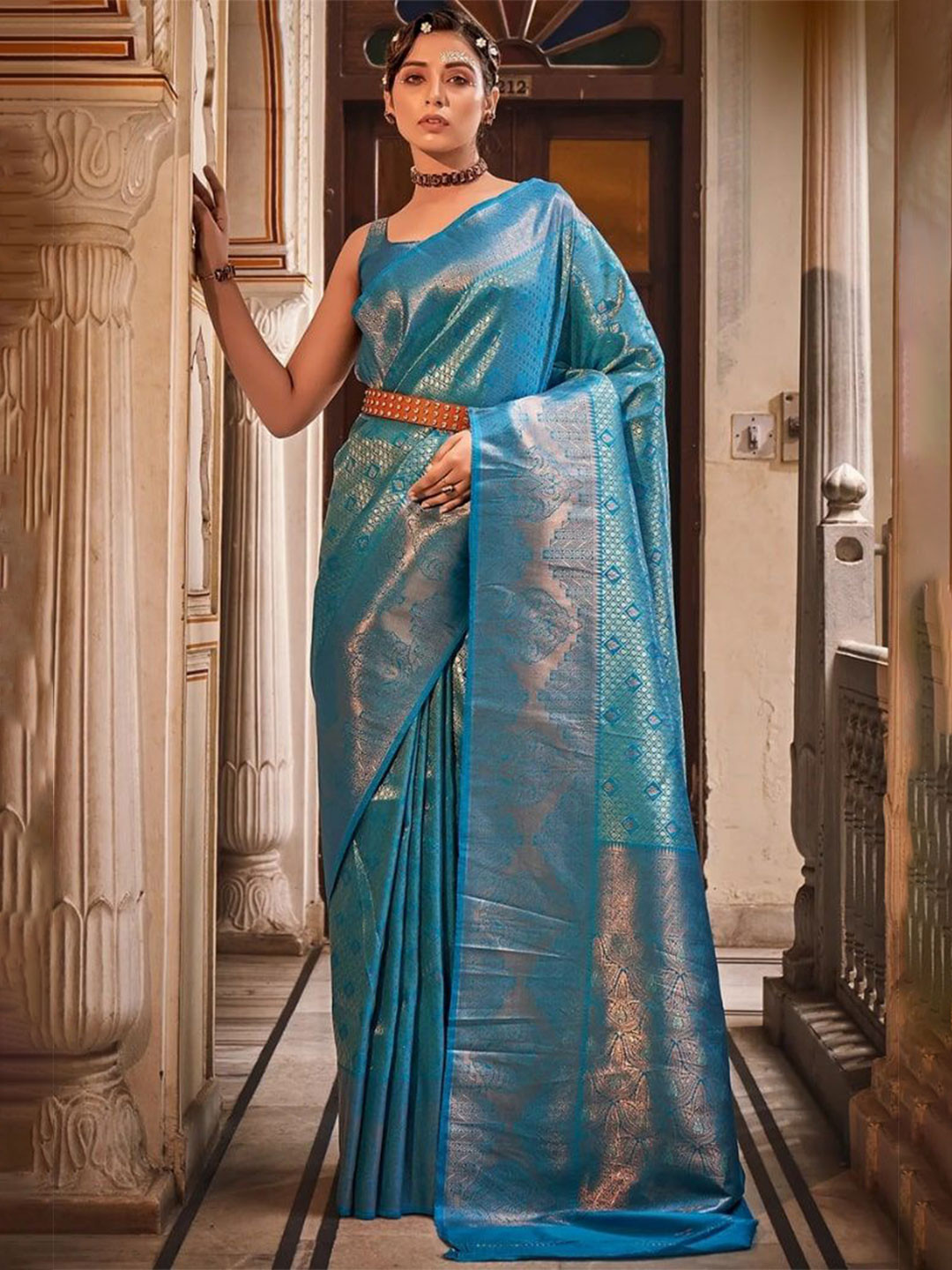 

MySilkLove Ethnic Motifs Zari Kanjeevaram Saree, Blue