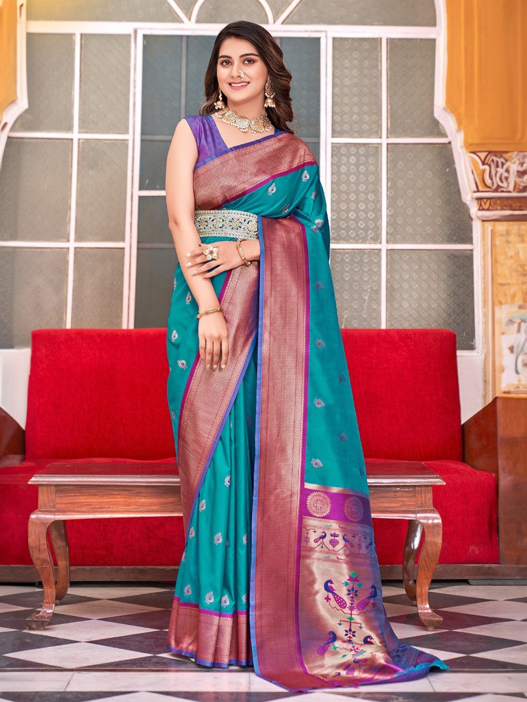 

MySilkLove Woven Design Zari Paithani Saree, Blue