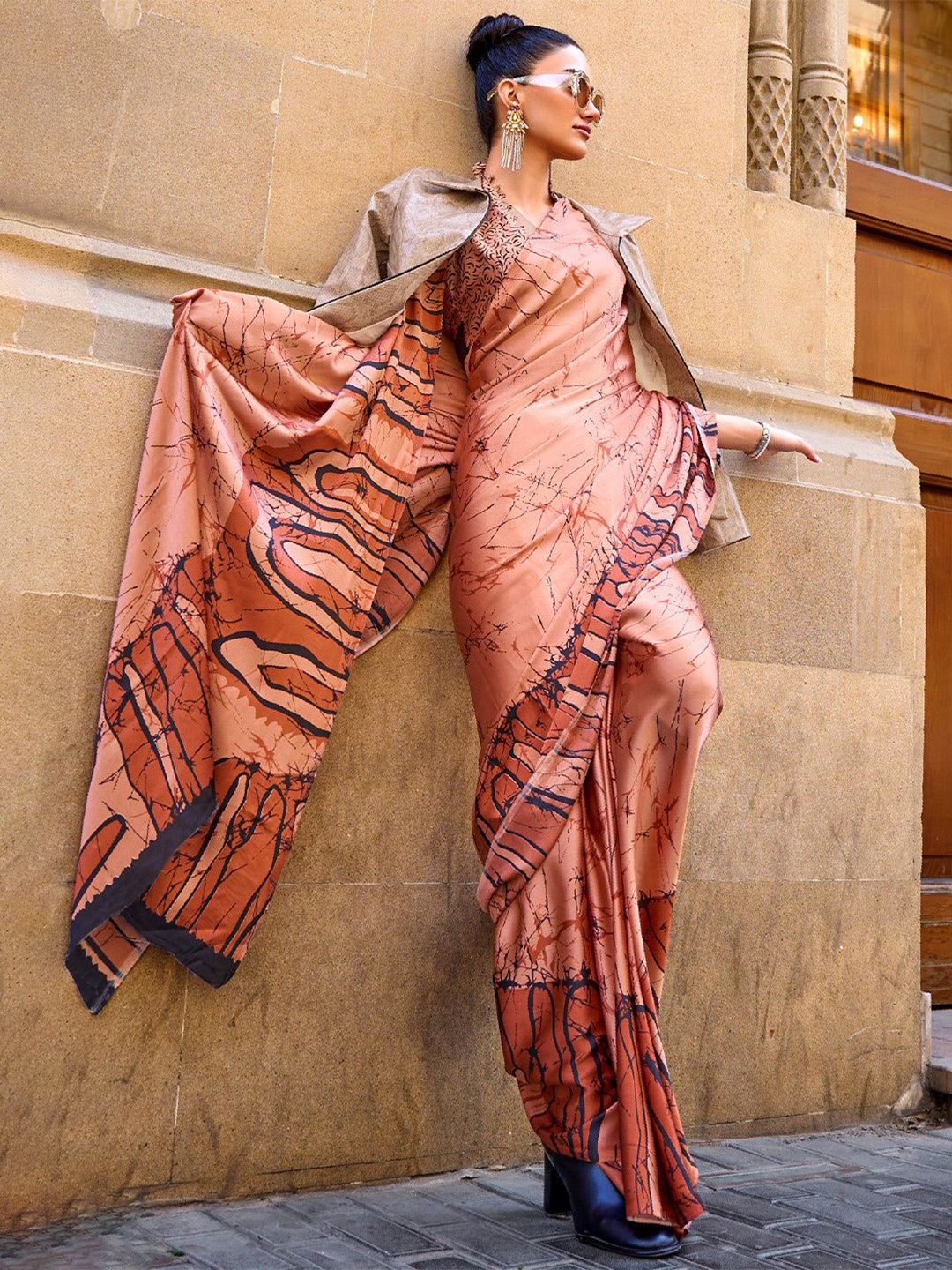 

MySilkLove Satin Saree With Blouse Piece, Brown