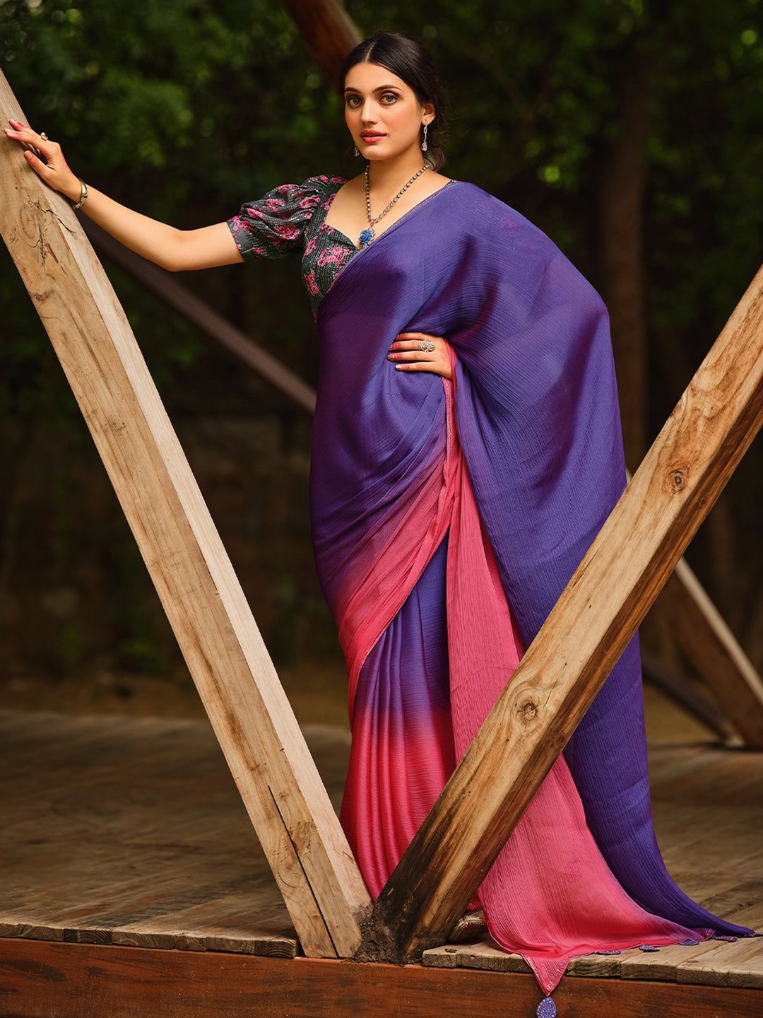 

MySilkLove Ombre Pure Chiffon Saree, Purple