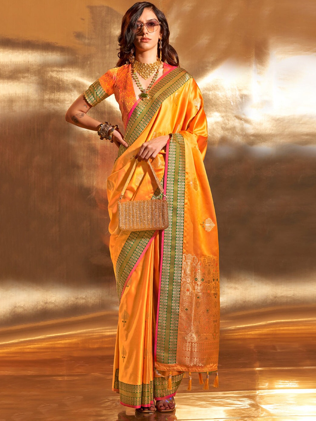 

MySilkLove Ethnic Motifs Zari Satin Banarasi Saree, Yellow