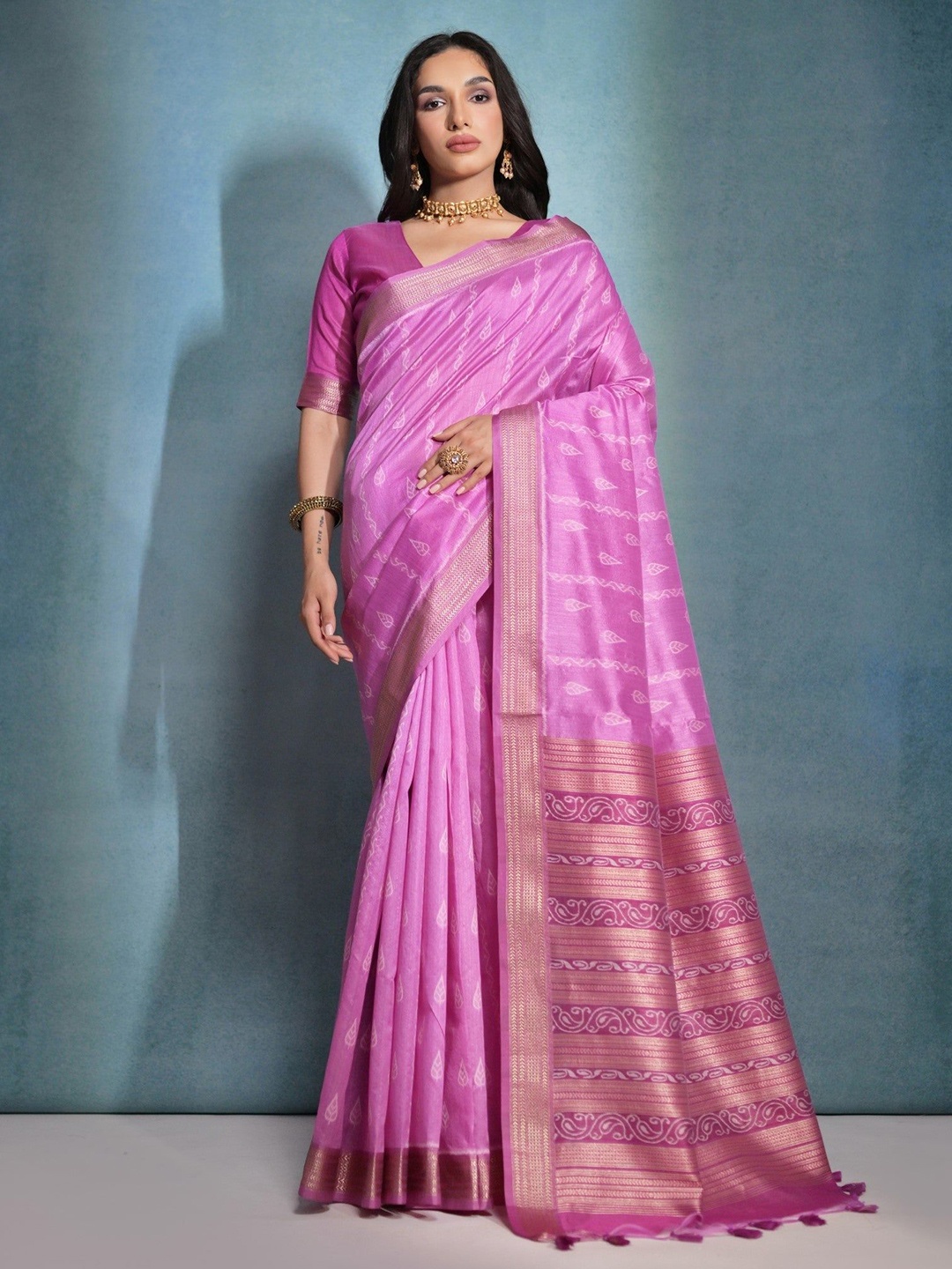 

MySilkLove Woven Design Zari Ikat Saree, Pink