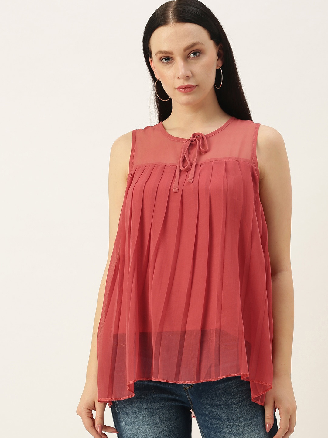 

all about you Solid Tie Up Neck A-Line Top, Rust