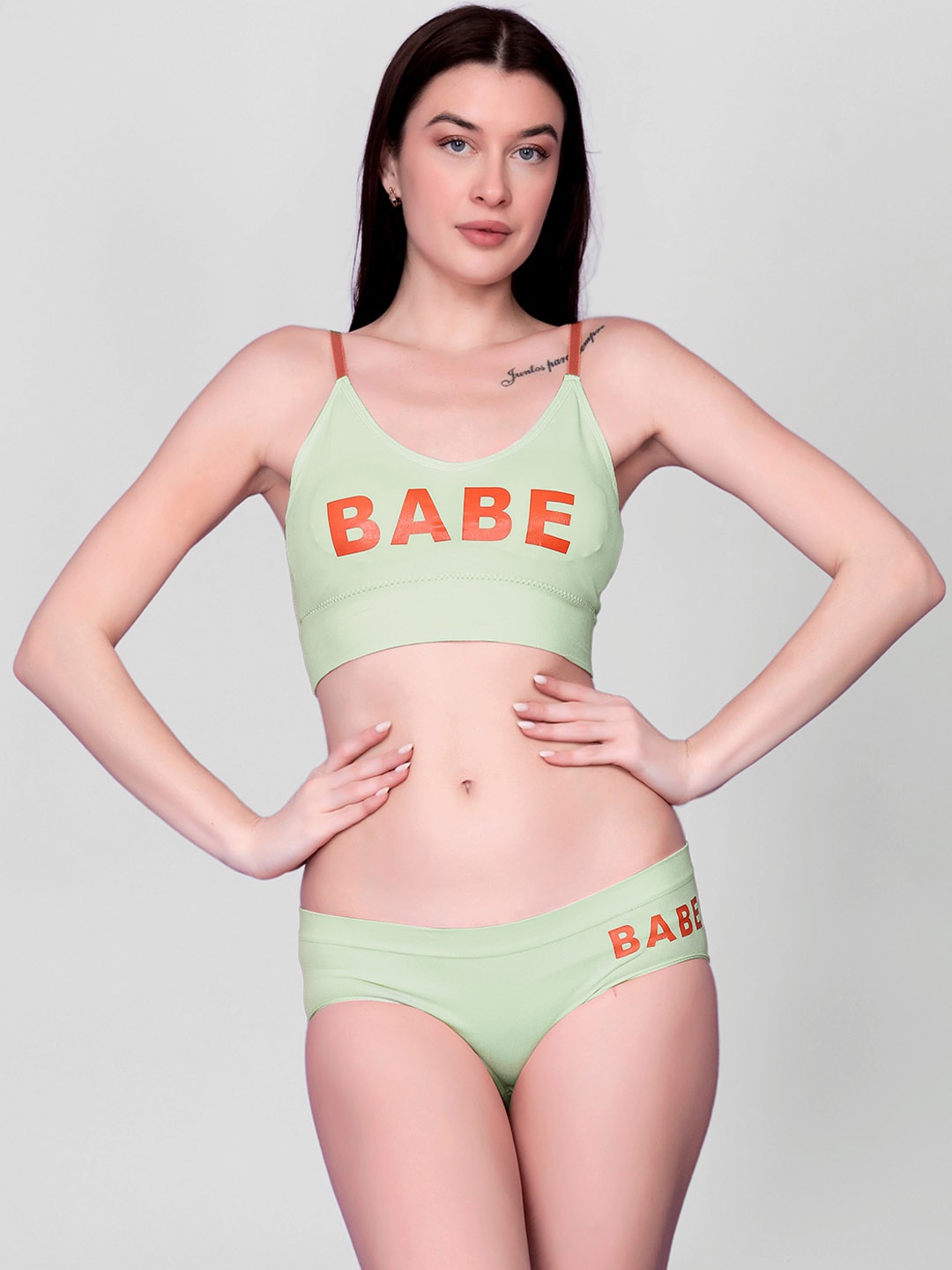 

Spiaty Printed Lightly Padded Lingerie Set-GLing012_G, Green