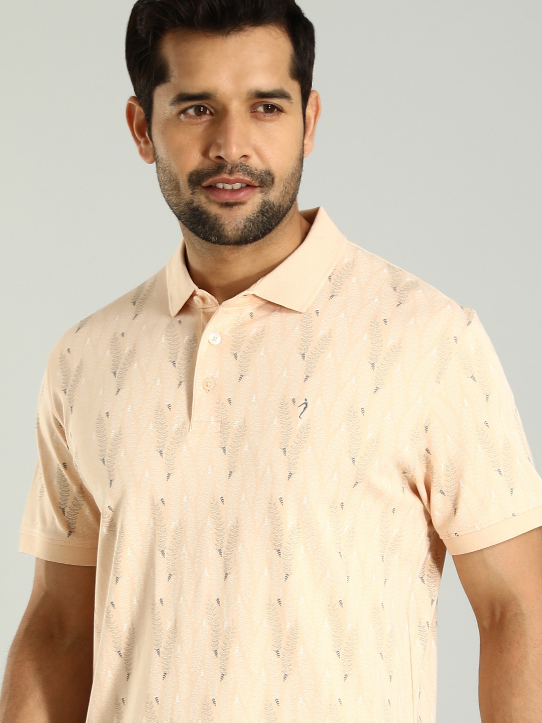 

Indian Terrain Men Printed Polo Collar Cotton T-shirt, Beige